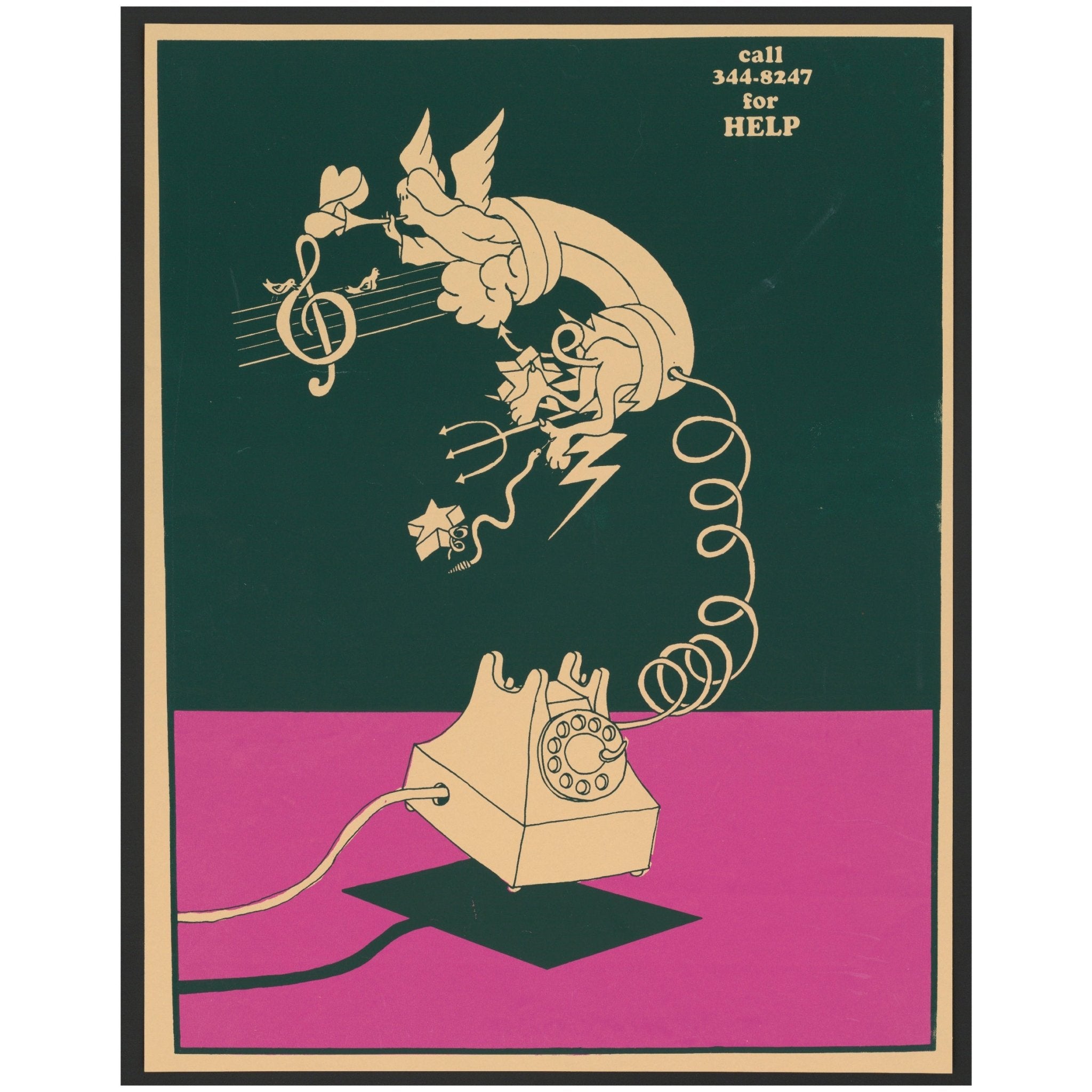 Decorative "Call 344 - 8247 for help (1943)" by Lanny Sommese Poster | High - Quality Print | Repositionable Adhesive - Pasquín
