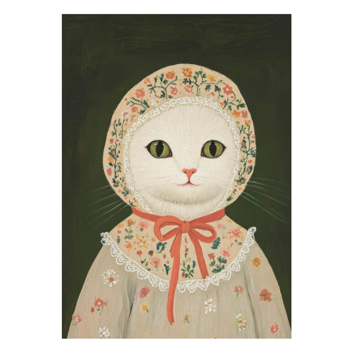 Decorative "Coquette Collection: The Cat with the Floral Hat in Red" Posters | High - Quality Print | Repositionable Adhesive - Pasquín