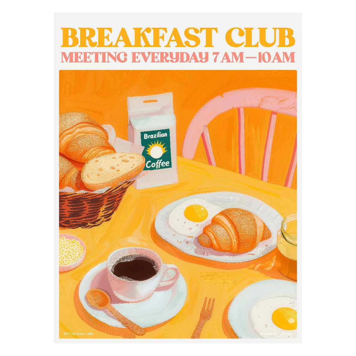 Decorative "Culinary Art Collection: Breakfast Club" Poster | High - Quality Print | Repositionable Adhesive - Pasquín