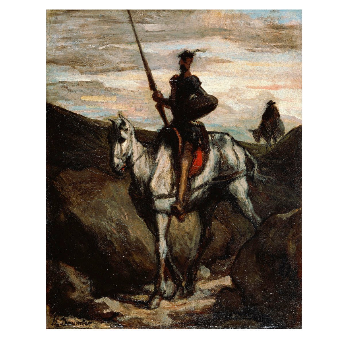 Decorative "Don Quixote in the Mountains (1850)" by Honoré Daumier Poster | High - Quality Print | Repositionable Adhesive - Pasquín