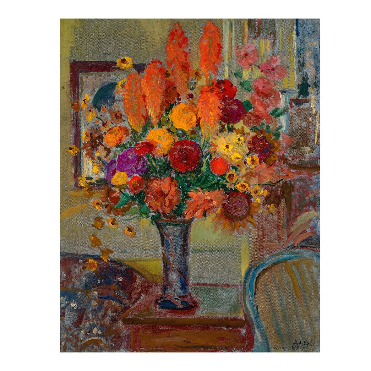 Decorative "Fleurs dans un intérior (1927)" by Jacques - Émile Blanche Poster | High - Quality Print | Repositionable Adhesive - Pasquín