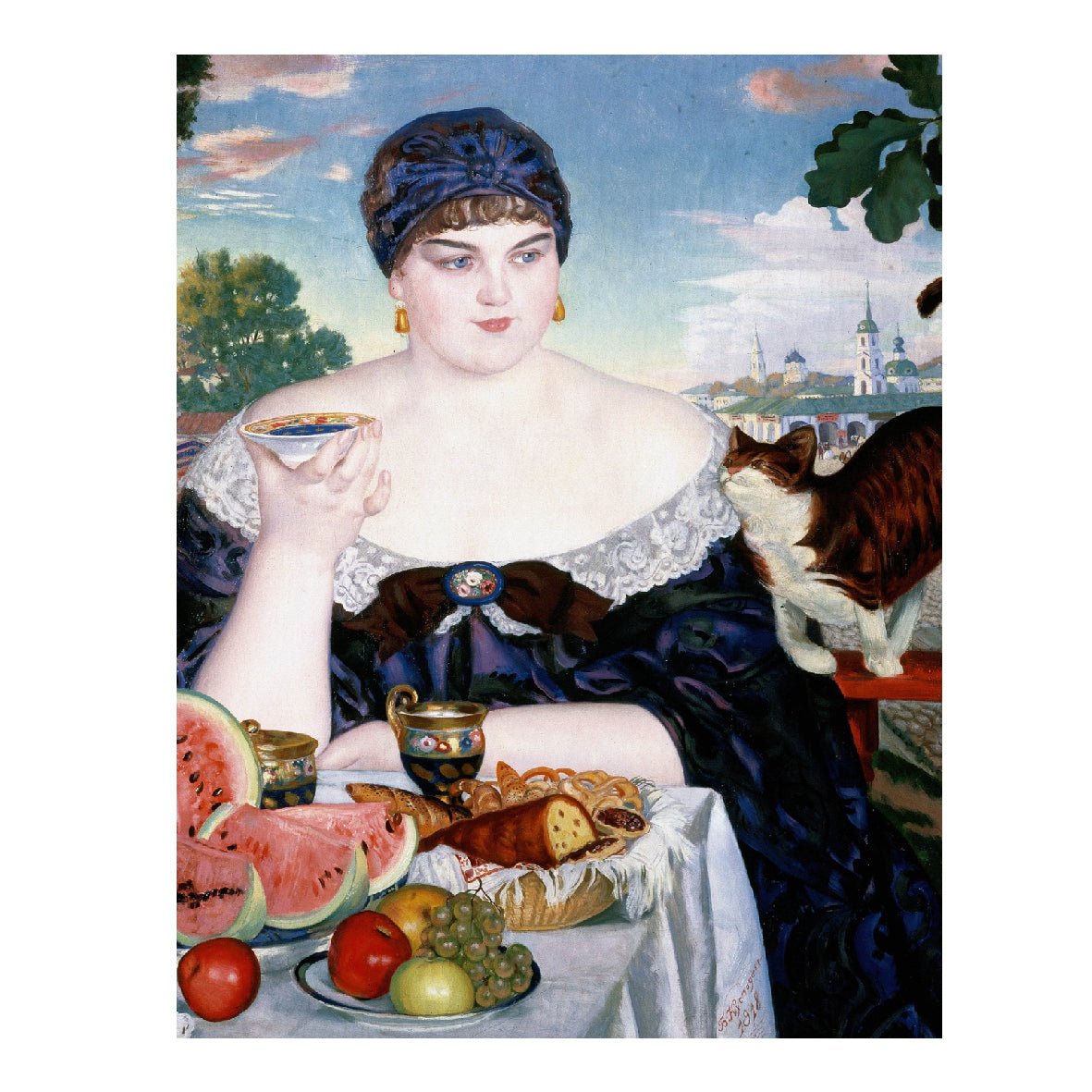 Decorative "Merchant’s Wife at Tea (1918)" por Boris Kustodiev Poster | High - Quality Print | Repositionable Adhesive - Pasquín
