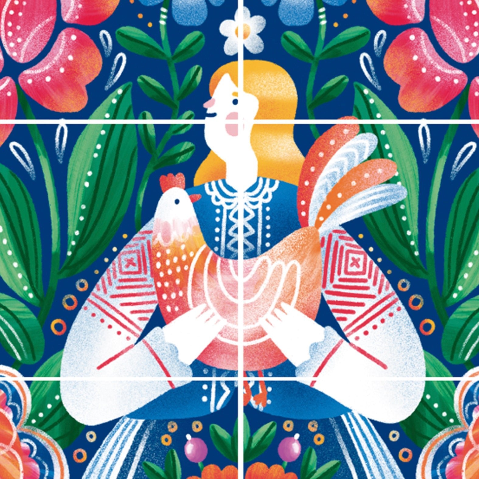 Decorative Removable Wall Tiles - Woman in Blue - Pasquín