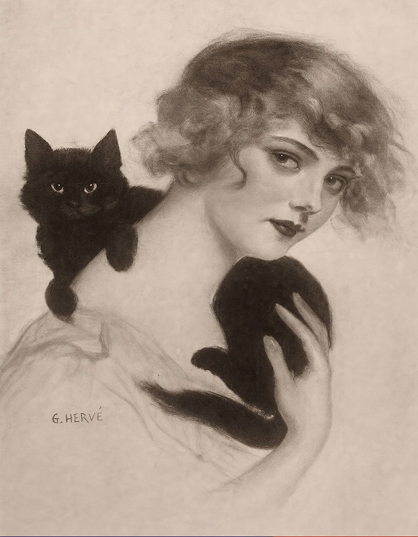 "Femme au chat (1910)" por Gabriel Hervé - Reusable Peel-and-Stick Poster - Pasquín
