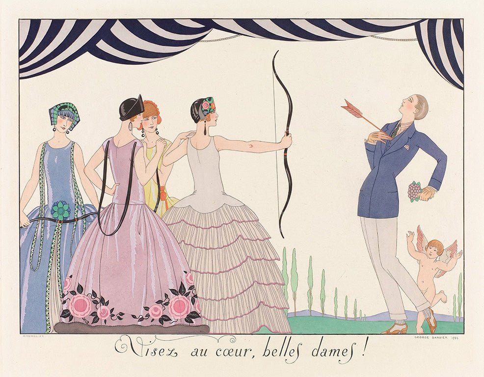 "Take Aim at the Heart, Fair Ladies!" by George Barbier - Reusable Peel-and-Stick Poster - Pasquín