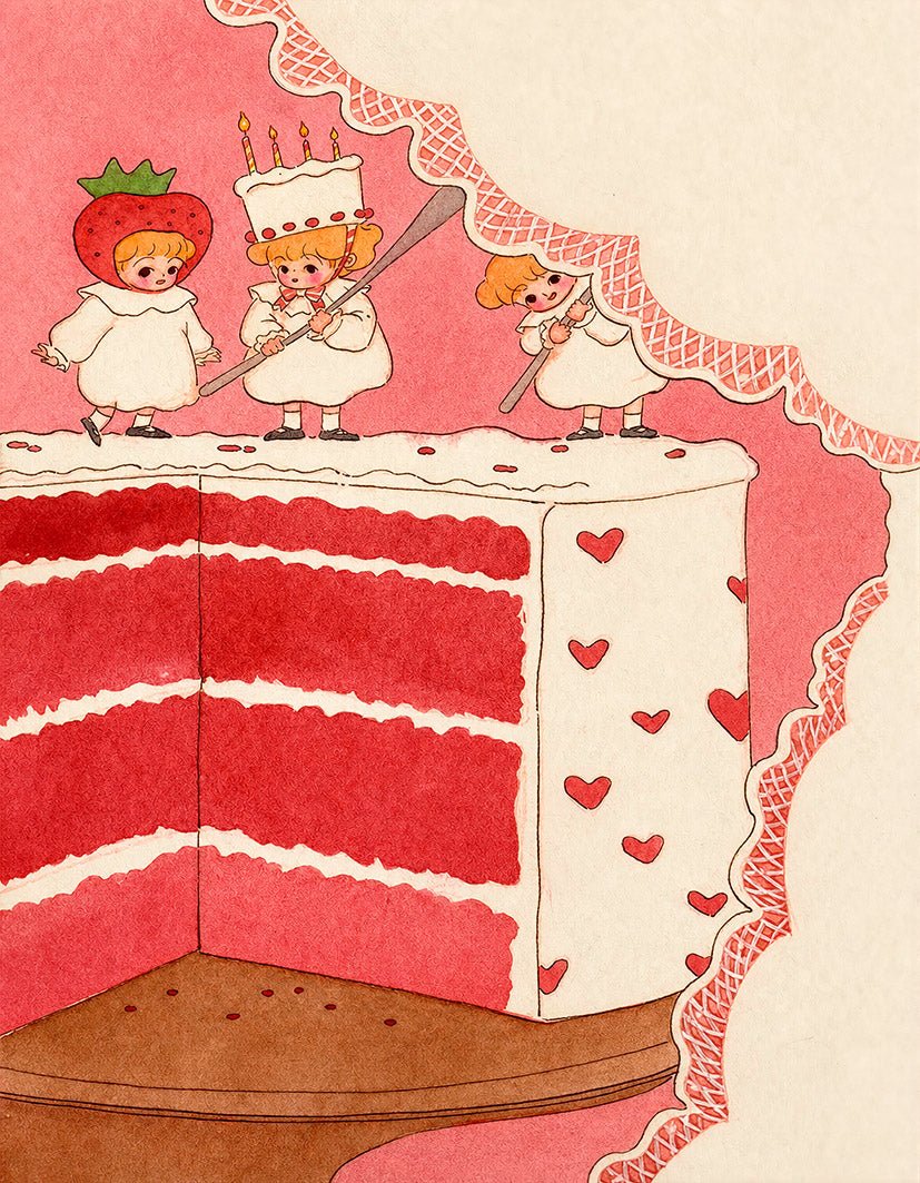 "Time for Cake" | Vintage Kawaii - Reusable Peel-and-Stick Poster - Pasquín