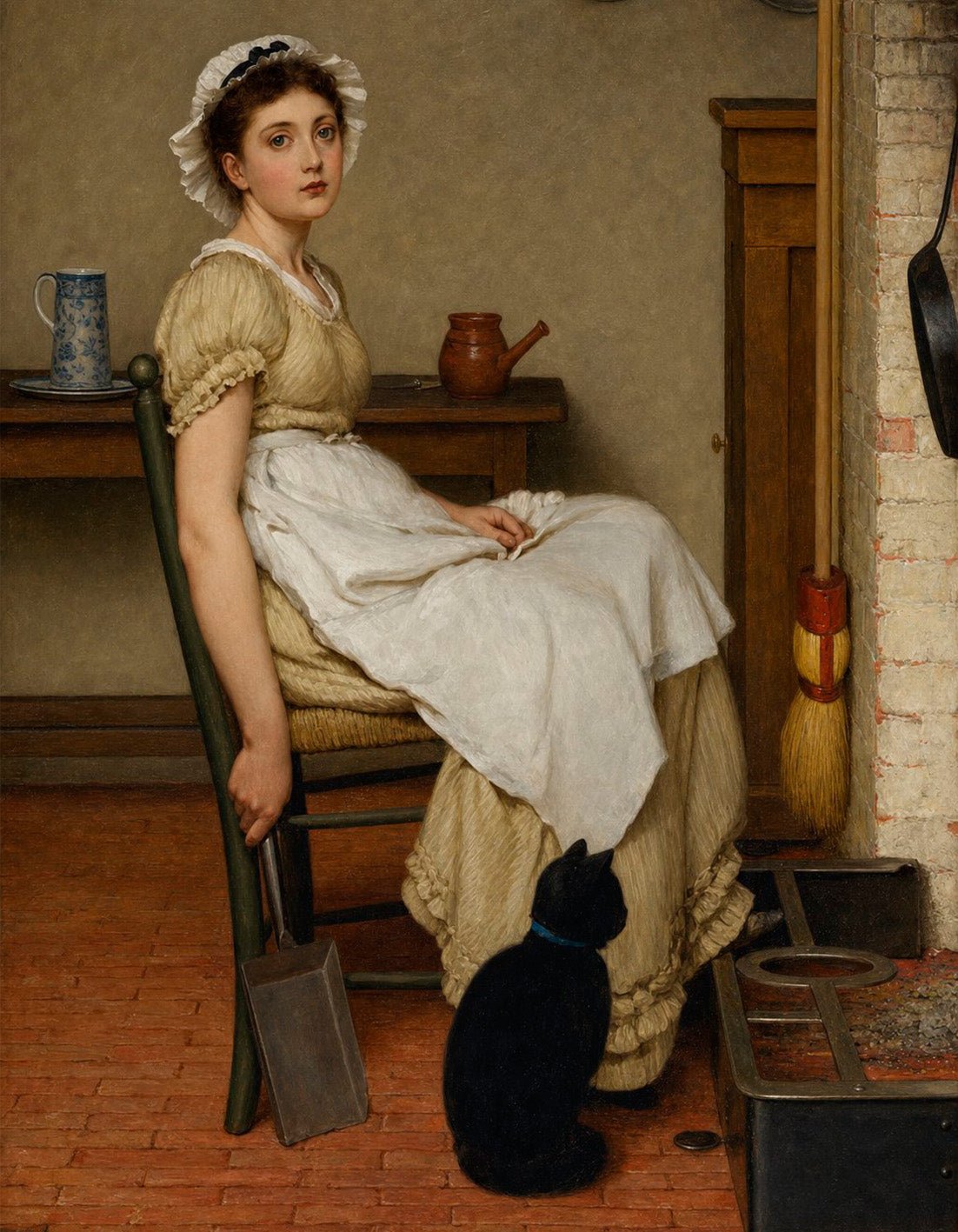 "Woman with a black cat" by George Dunlop Leslie - Reusable Peel-and-Stick Poster - Pasquín