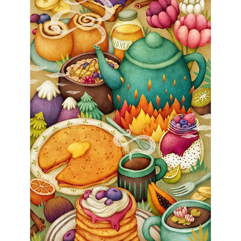 🎁 Breakfast by Olga Lychkova Art Adhesive Poster - Repositionable and Eco - Friendly (100% off) - Pasquín