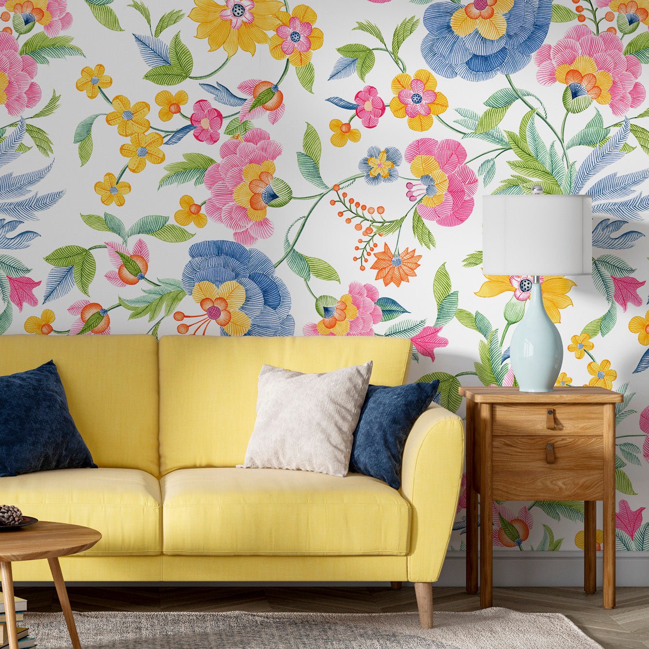 Colorful Floral Embroidery Adhesive Wallpaper - Easy Install, Repositionable, Non - Toxic - Pasquín Store