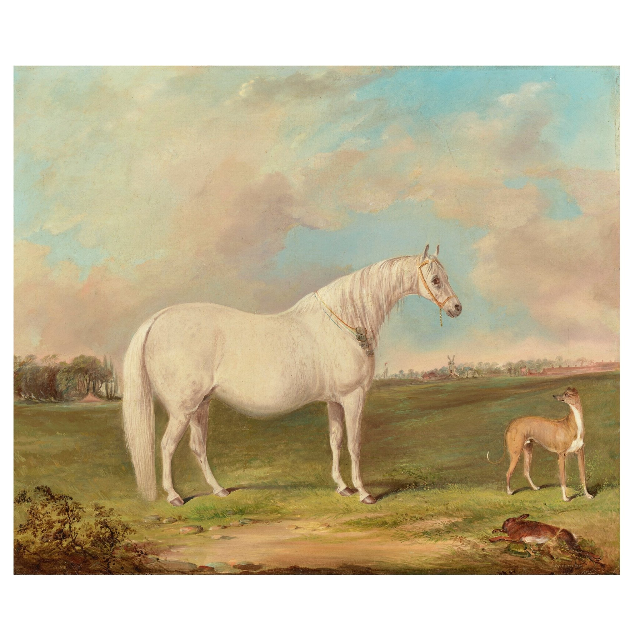 Decorative "A Grey Mare, a Lurcher, and a Dead Hare in a Landscape" Poster | High - Quality Print | Repositionable Adhesive - Pasquín