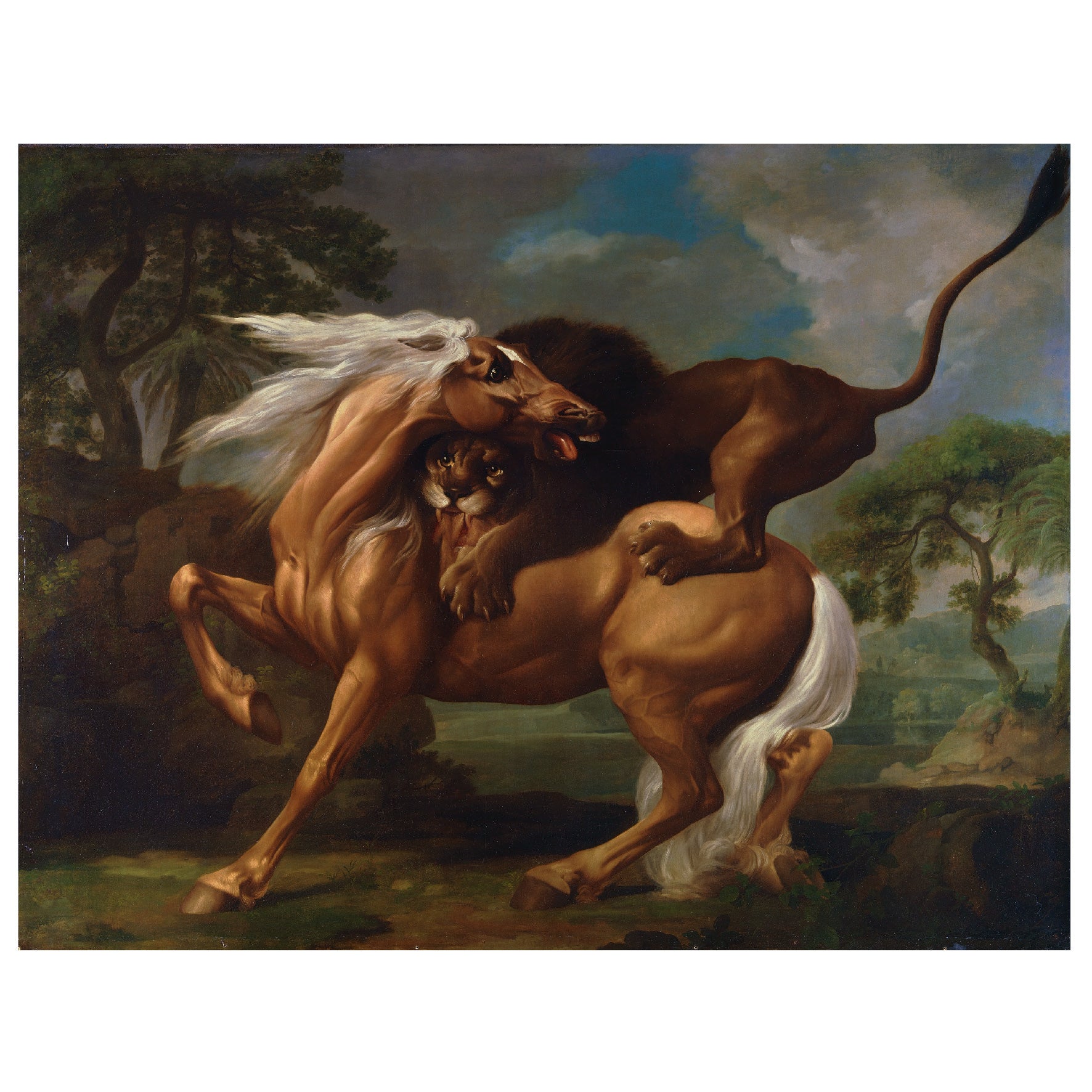 Decorative "A Lion Attacking a Horse" by George Stubbs Poster | High - Quality Print | Repositionable Adhesive - Pasquín Store