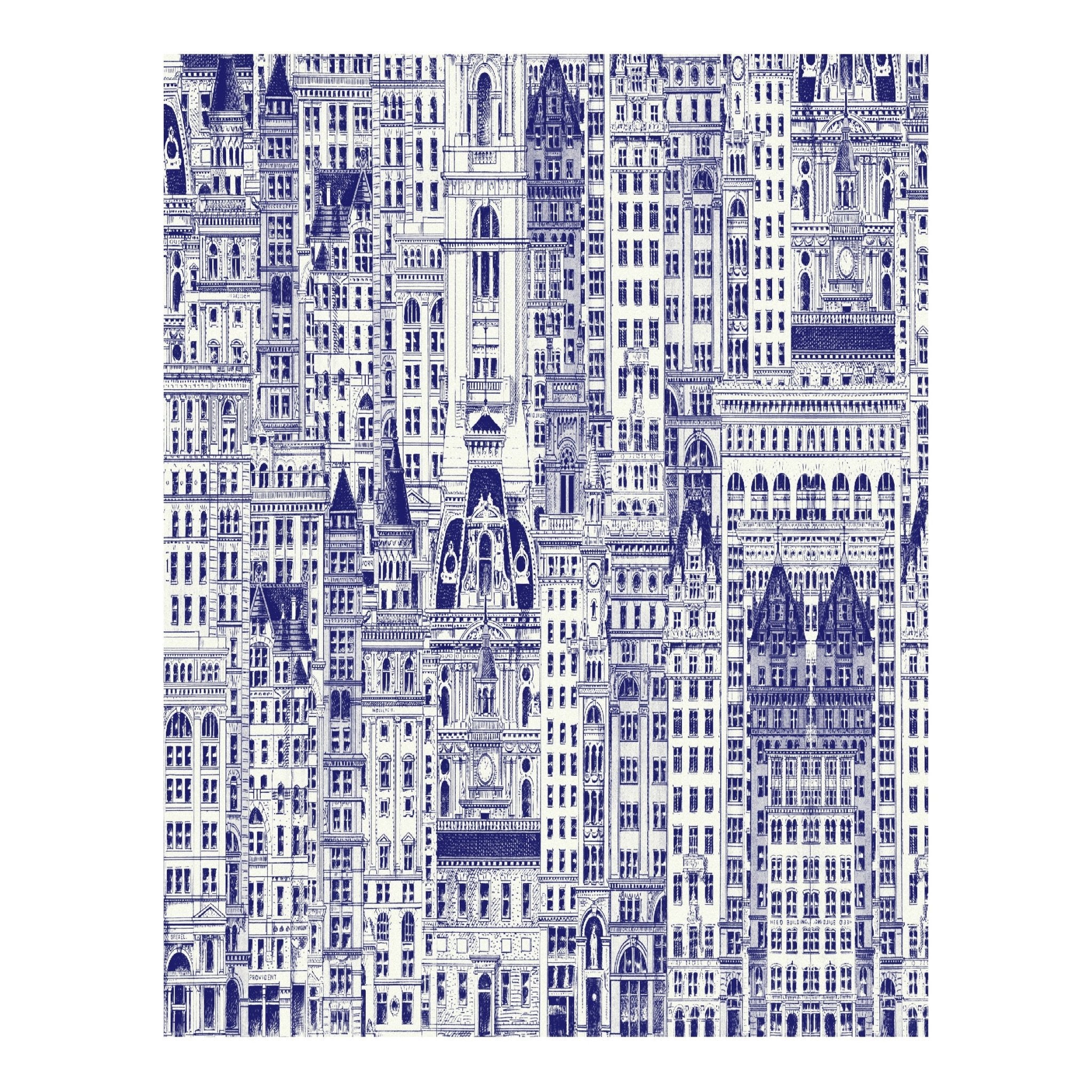 Decorative "Blue City Buildings" Poster | High - Quality Print | Repositionable Adhesive - Pasquín