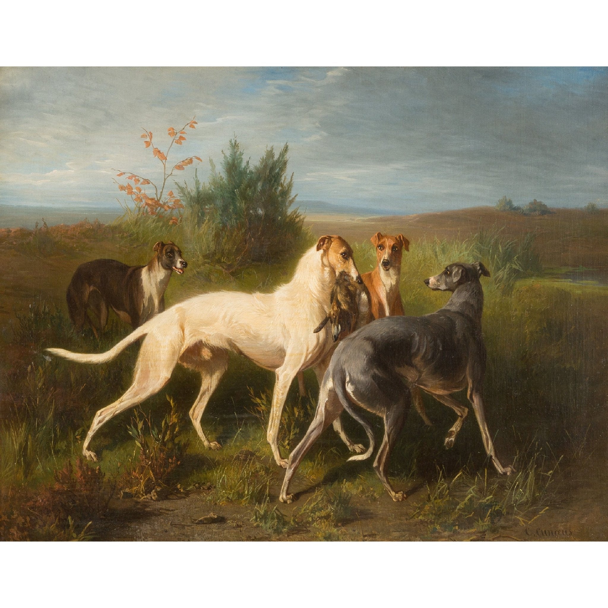 Decorative "Hounds with their Prey" by Conradijn Cunaeus Poster | High - Quality Print | Repositionable Adhesive - Pasquín