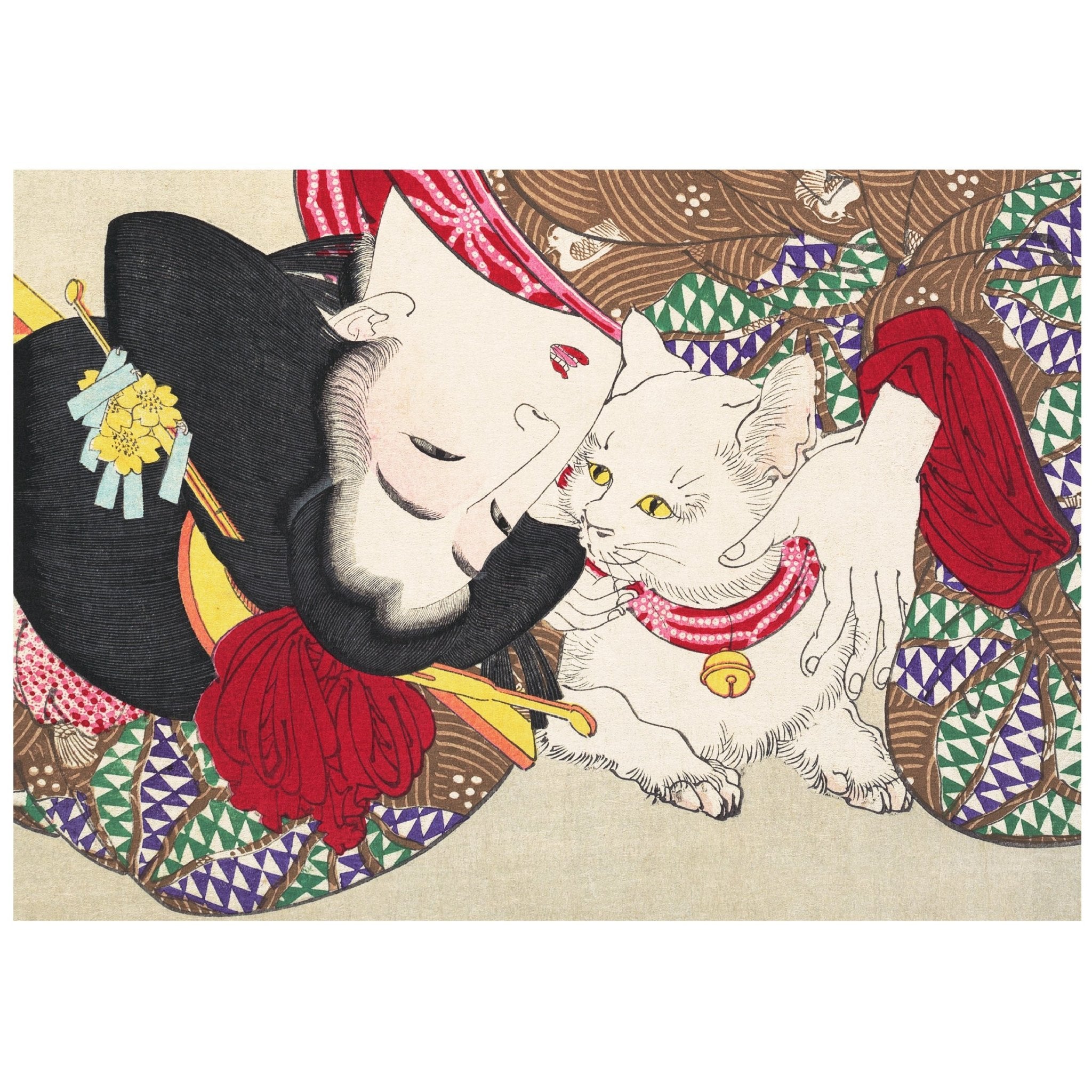 Decorative "Japanese Woman and Cat (1888)" by Tsukioka Yoshitoshi Poster | High - Quality Print | Repositionable Adhesive - Pasquín