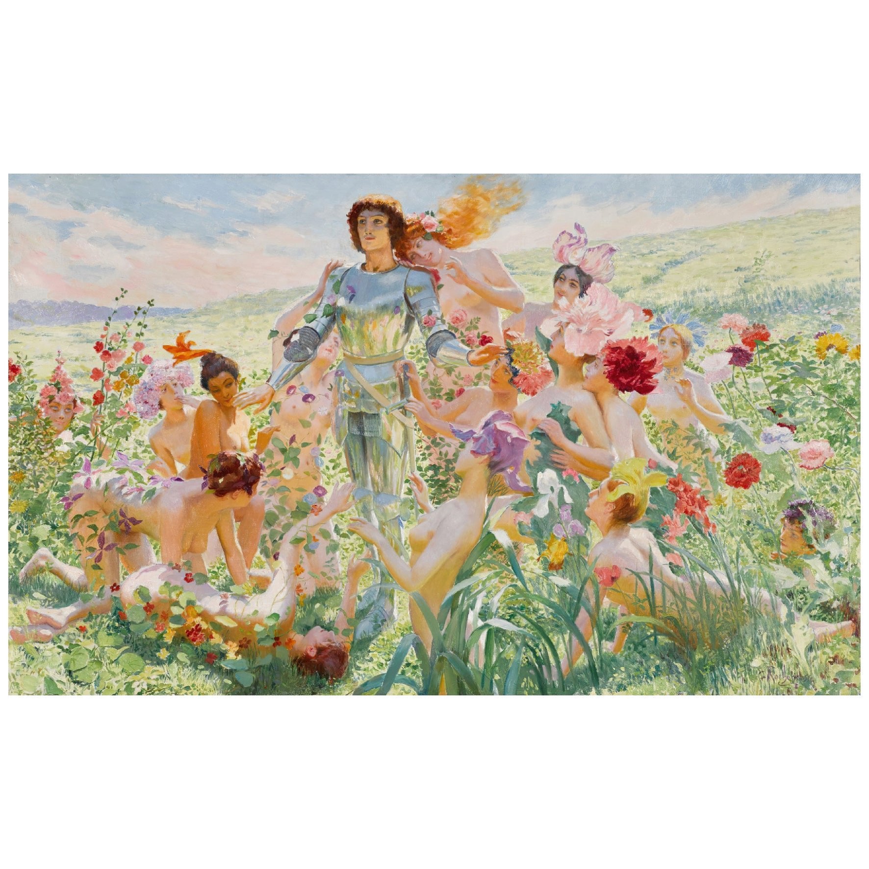 Decorative "Le Chevalier aux Fleurs" by Georges Antoine Rochegrosse Poster | High - Quality Print | Repositionable Adhesive - Pasquín Store