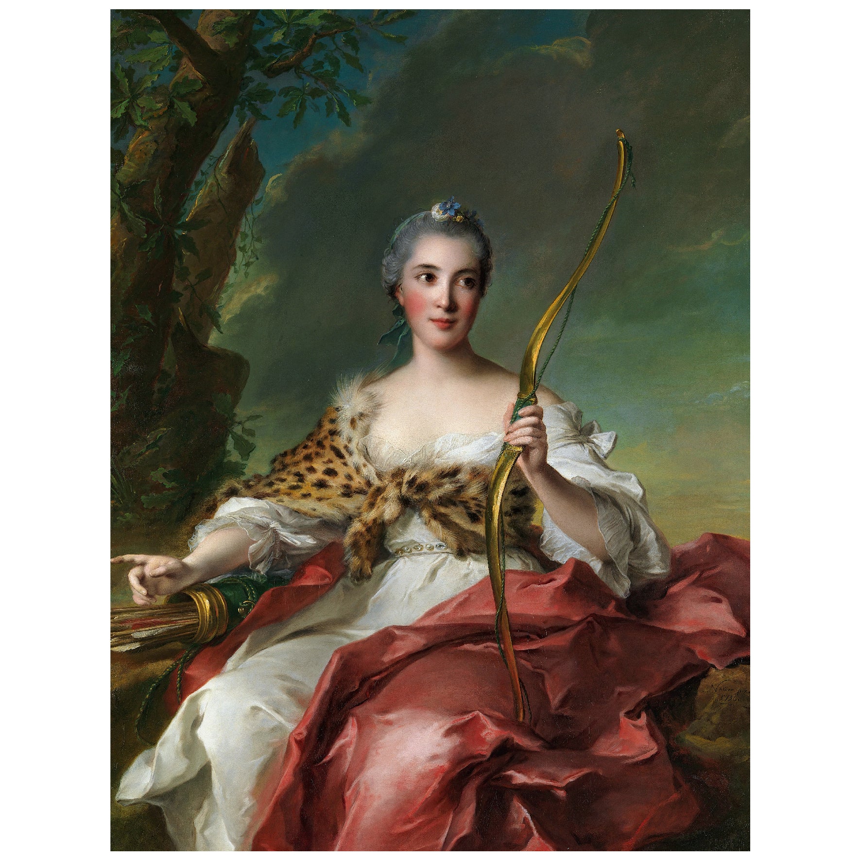 Decorative "Madame Bergeret de Frouville as Diana" by Jean - Marc Nattier Poster | High - Quality Print | Repositionable Adhesive - Pasquín Store