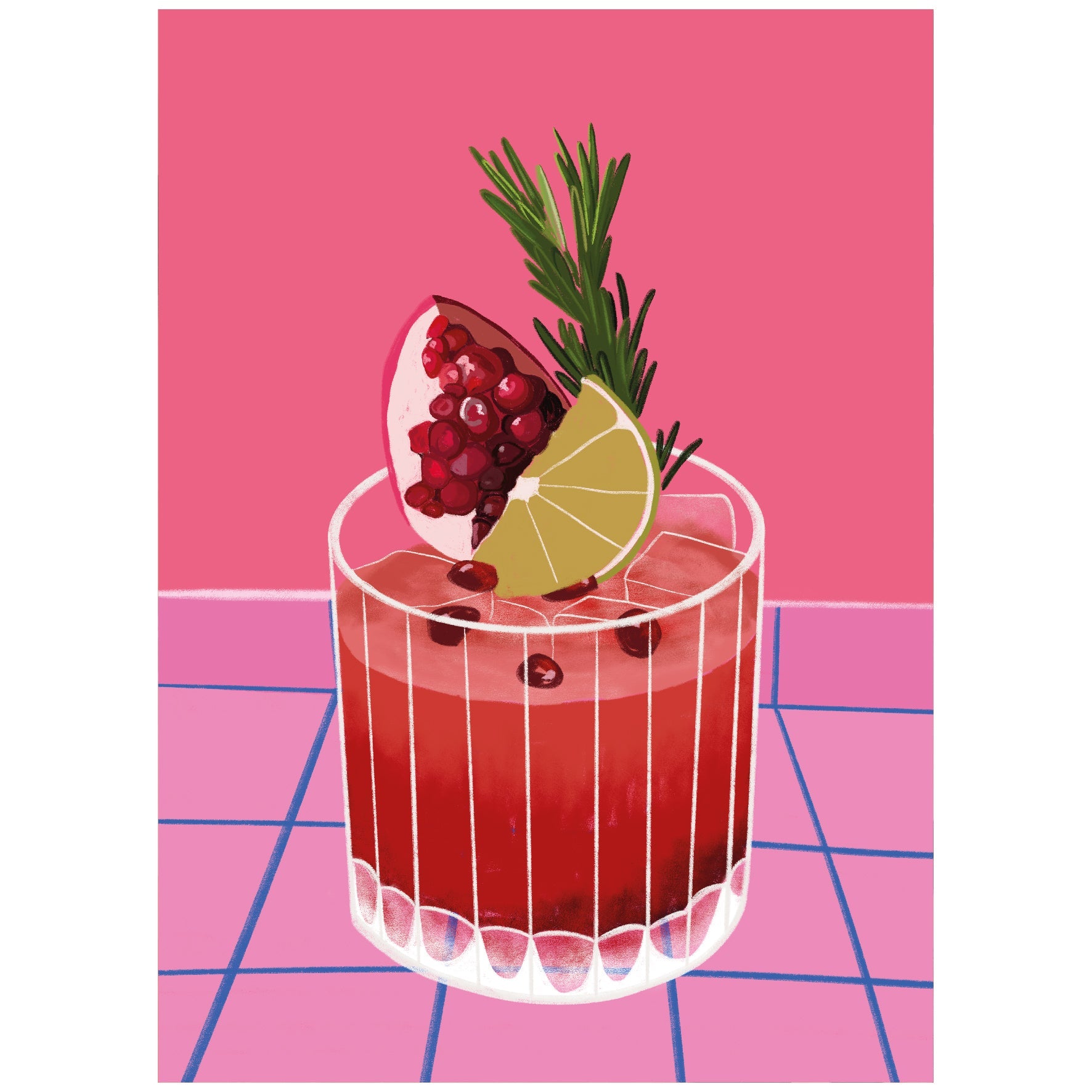 Decorative "Pomegranate Cocktail" Poster | High - Quality Print | Repositionable Adhesive - Pasquín