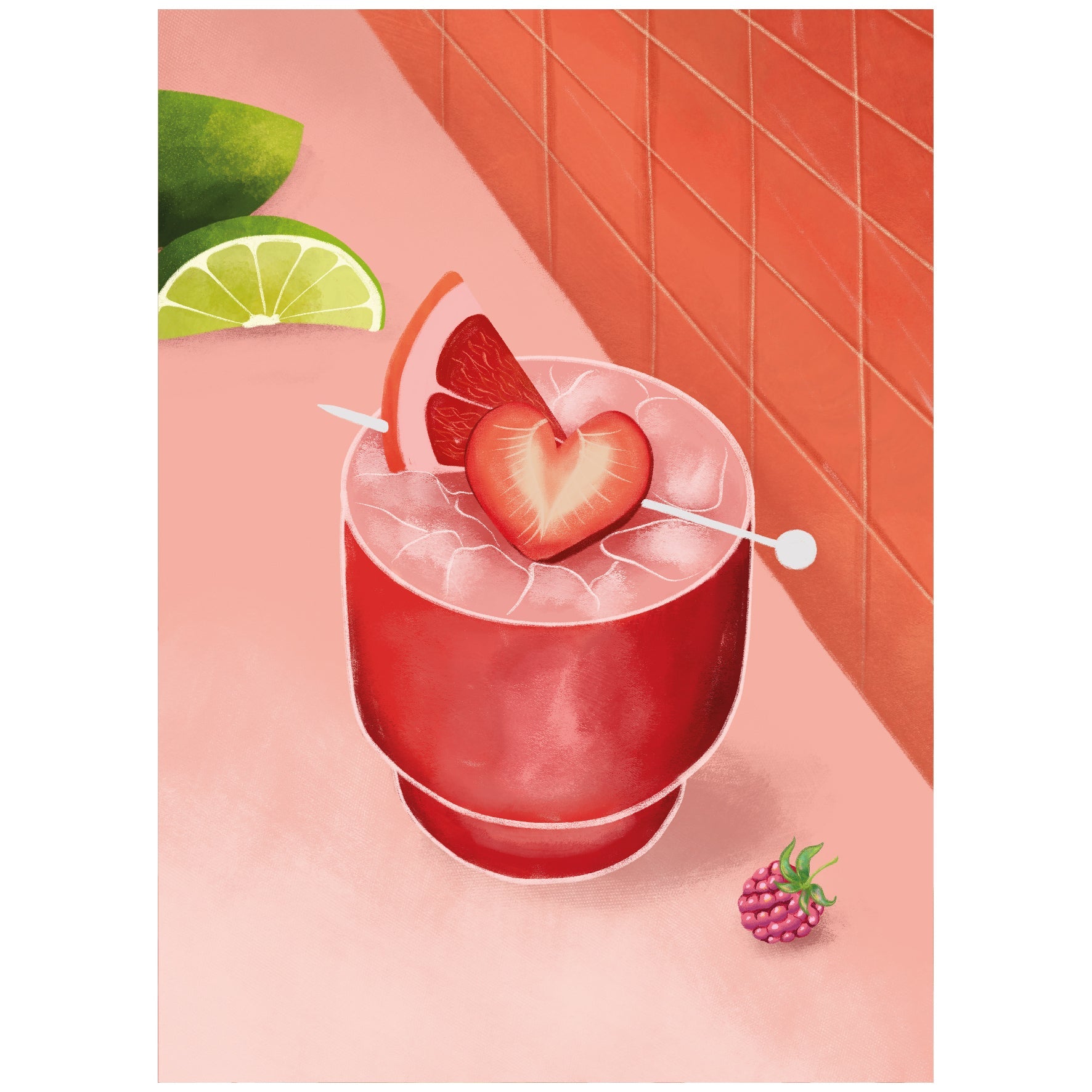 Decorative "Strawberry Love Cocktail" Poster | High - Quality Print | Repositionable Adhesive - Pasquín