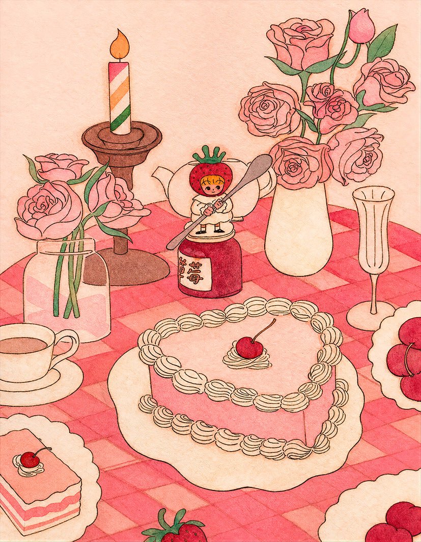 "Dreaming Table" | Vintage Kawaii - Reusable Peel-and-Stick Poster - Pasquín