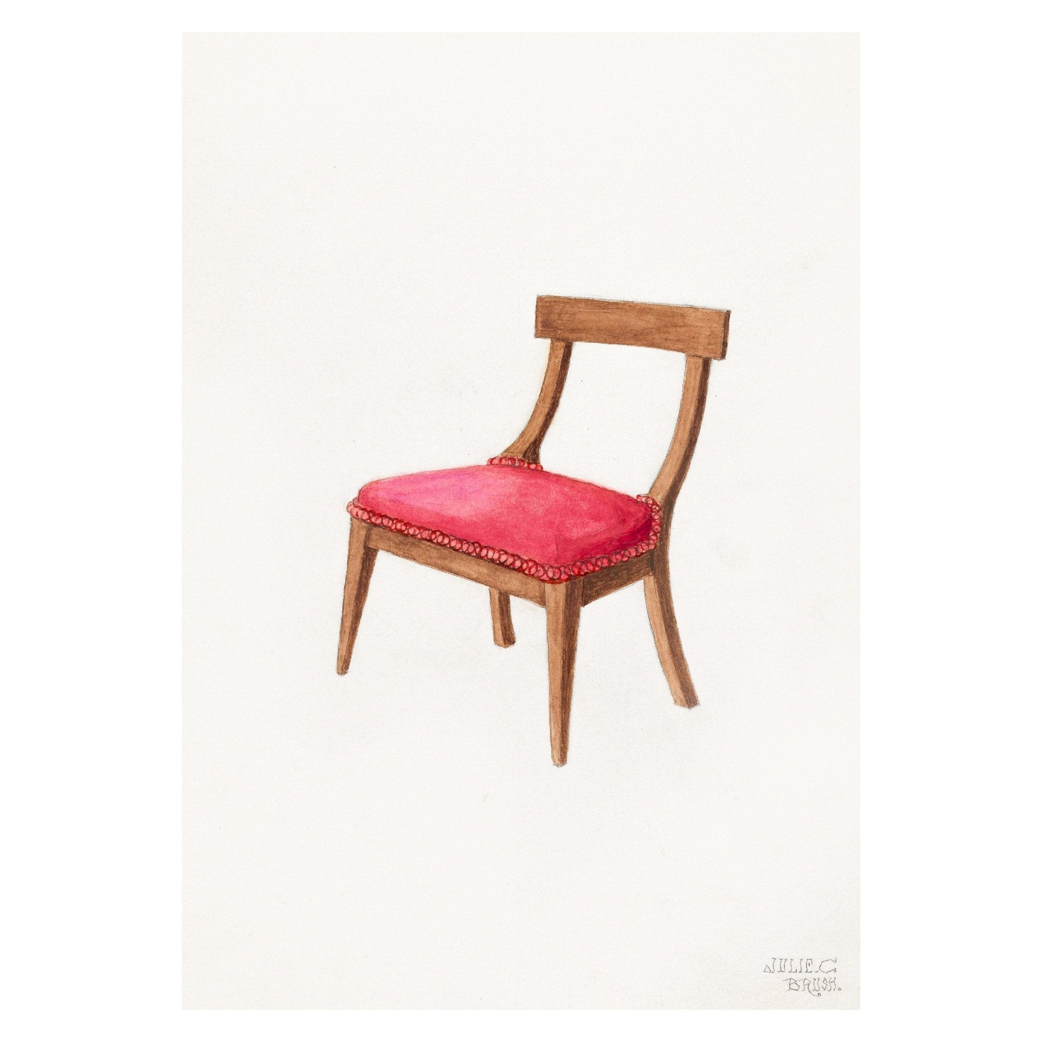 Handmade "Antique Wooden Chair with Red Cushion" by Julie C. Brush Poster | High - Quality Print | Repositionable Adhesive - Pasquín Store