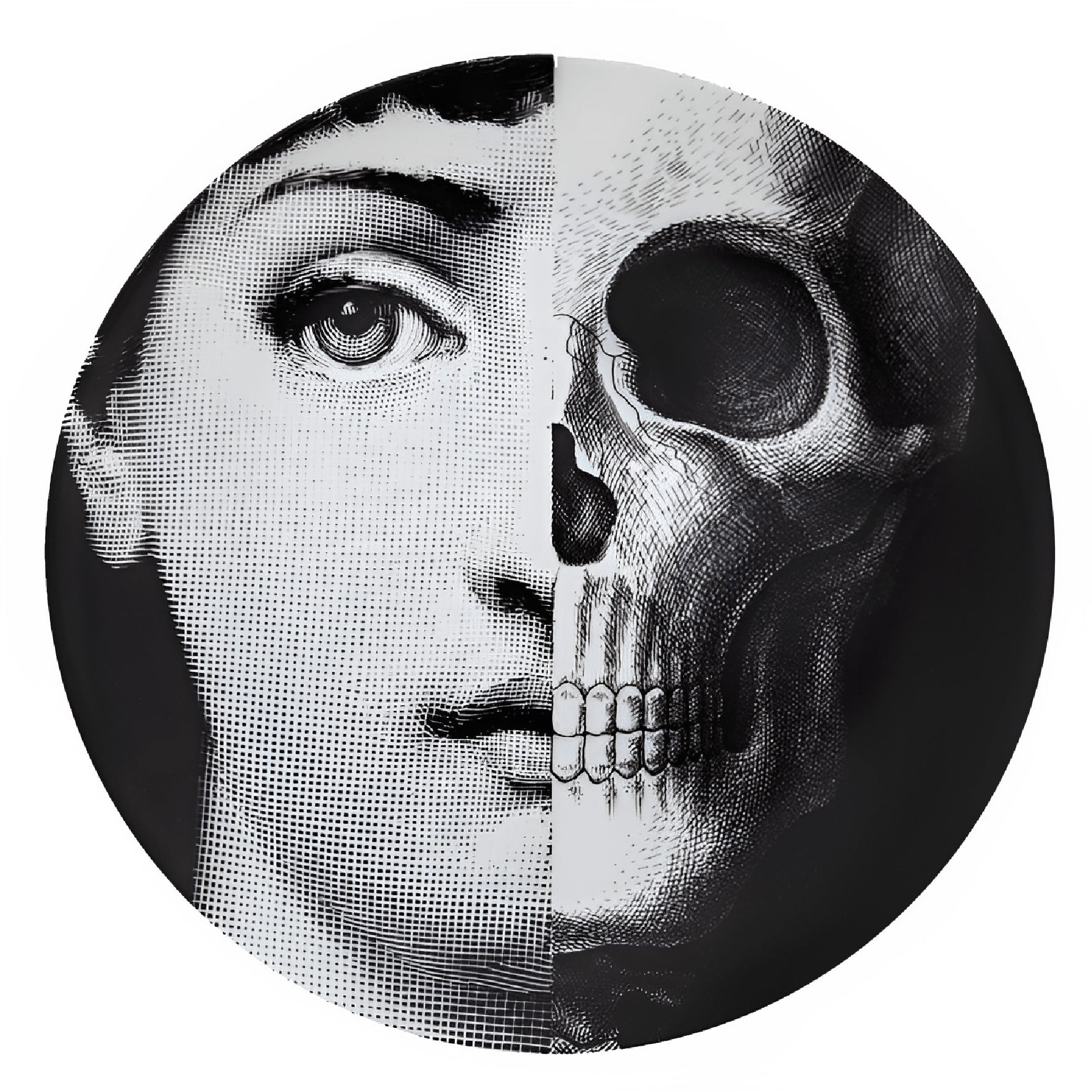 Handmade "Lina and the Skull (Round)" by P. Fornasetti Poster | High - Quality Print | Repositionable Adhesive - Pasquín Store