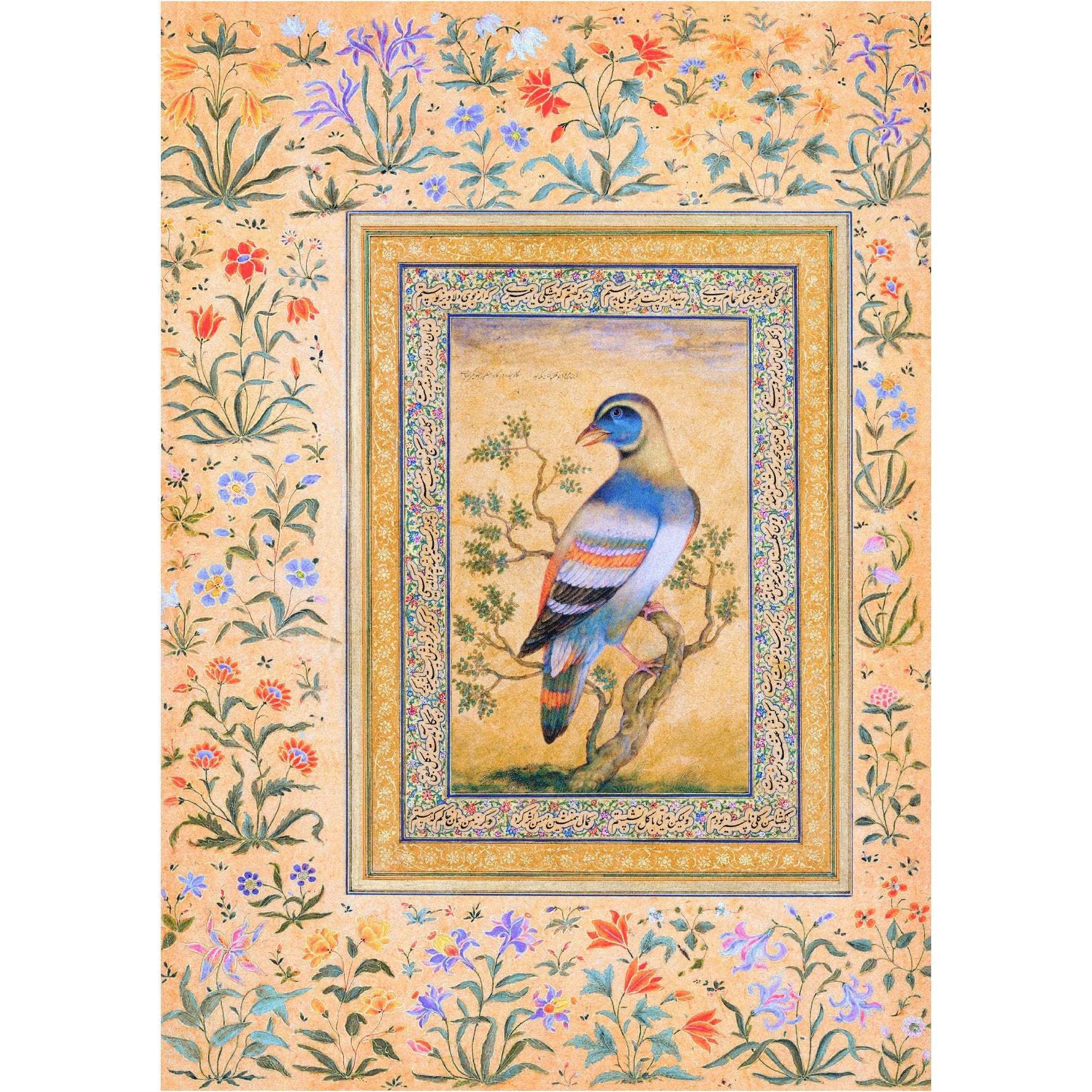 Handmade " Shah Jahan Album: Colored Blue Bird" Poster | High - Quality Print | Repositionable Adhesive - Pasquín Store