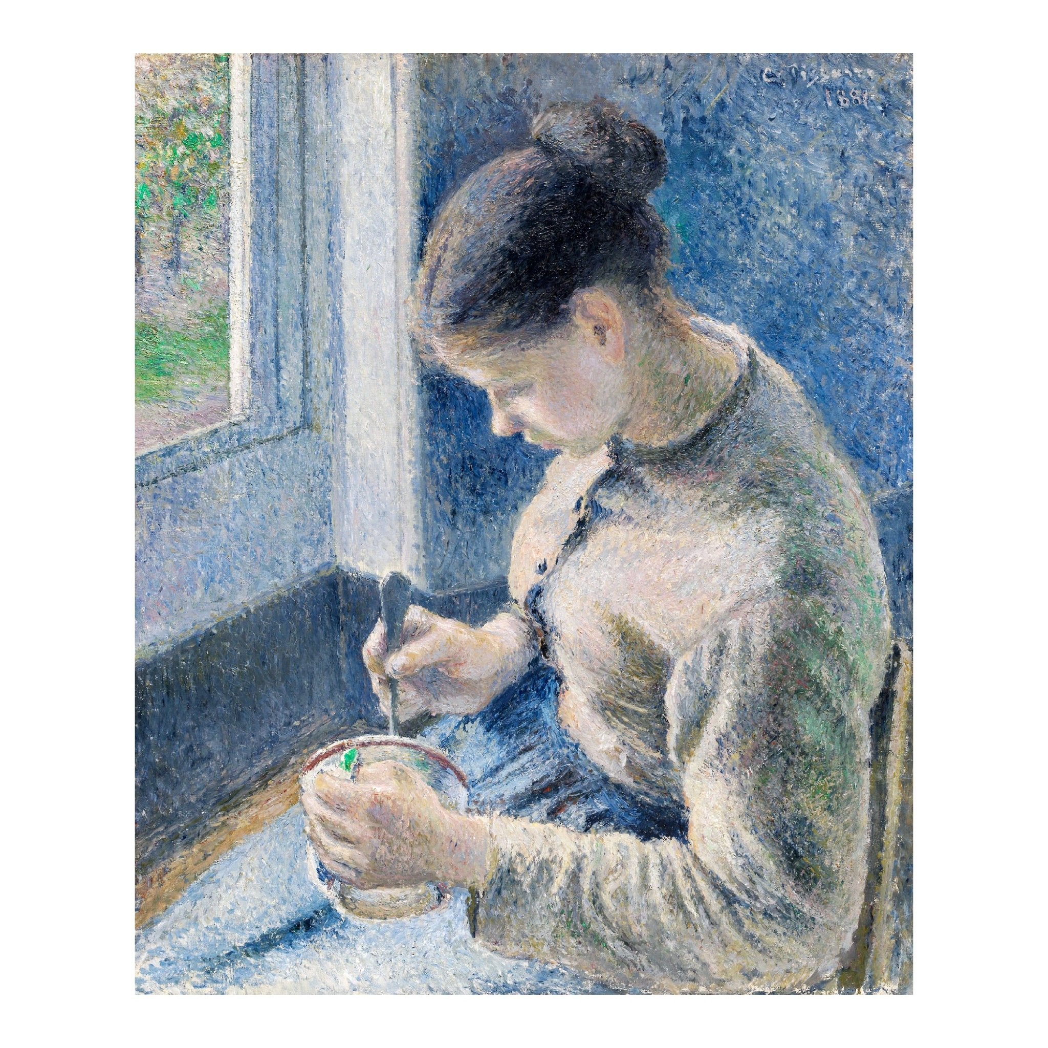 Handmade "Young Peasant Having Her Coffee (1881)" by Camille Pissarro Poster | High - Quality Print | Repositionable Adhesive - Pasquín Store