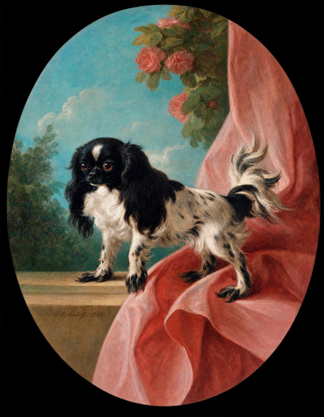 "Japanese Spaniel" by Jean-Baptiste Oudry - Reusable Peel-and-Stick Poster - Pasquín