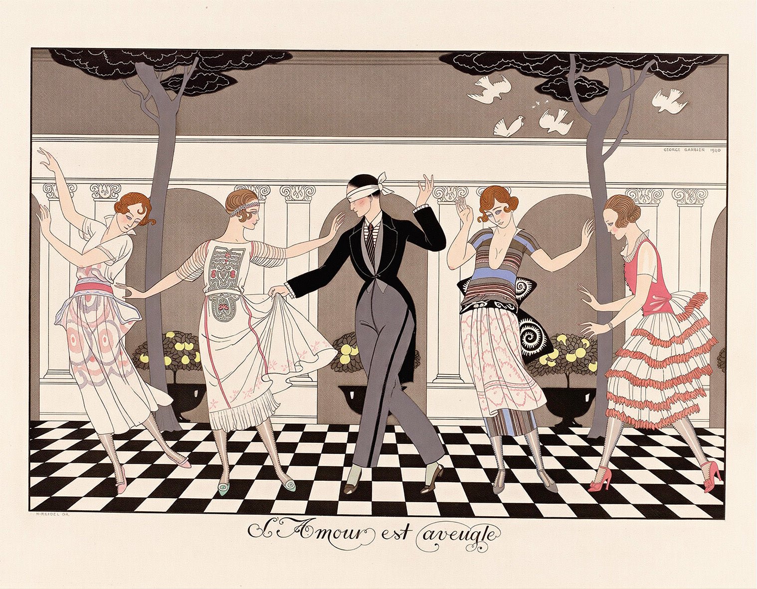 "L'Amour est aveugle" by George Barbier. - Reusable Peel-and-Stick Poster - Pasquín