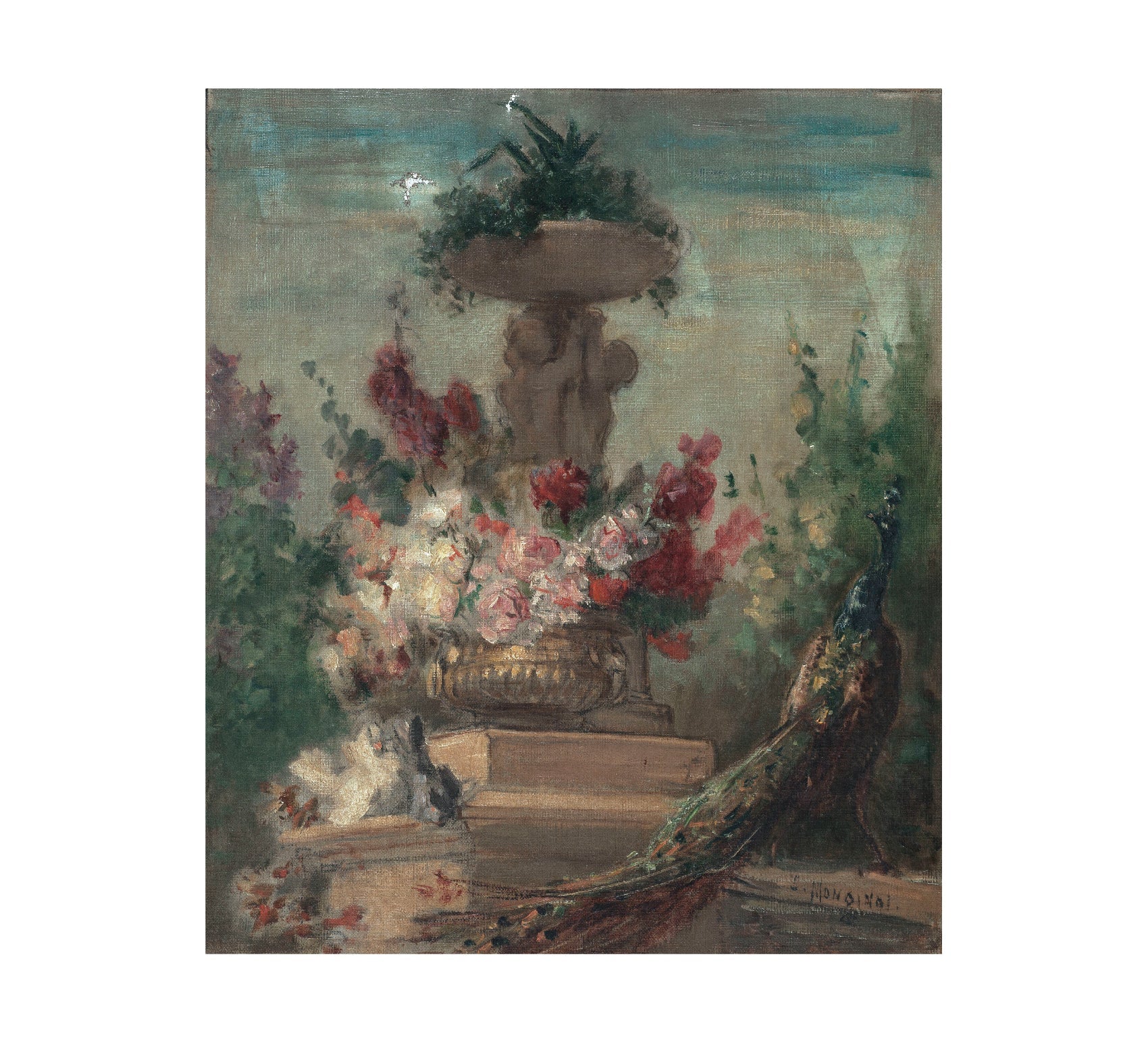 Repositionable Adhesive Wall Art: Fleurs et Paon by Charles Monginot - Pasquín Store