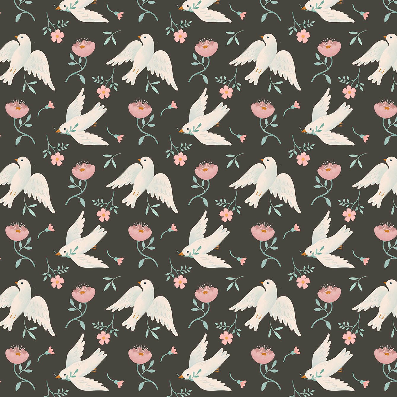 Repositionable Fabric Wallpaper - Little Birds and Chocolate Design - Pasquín Store