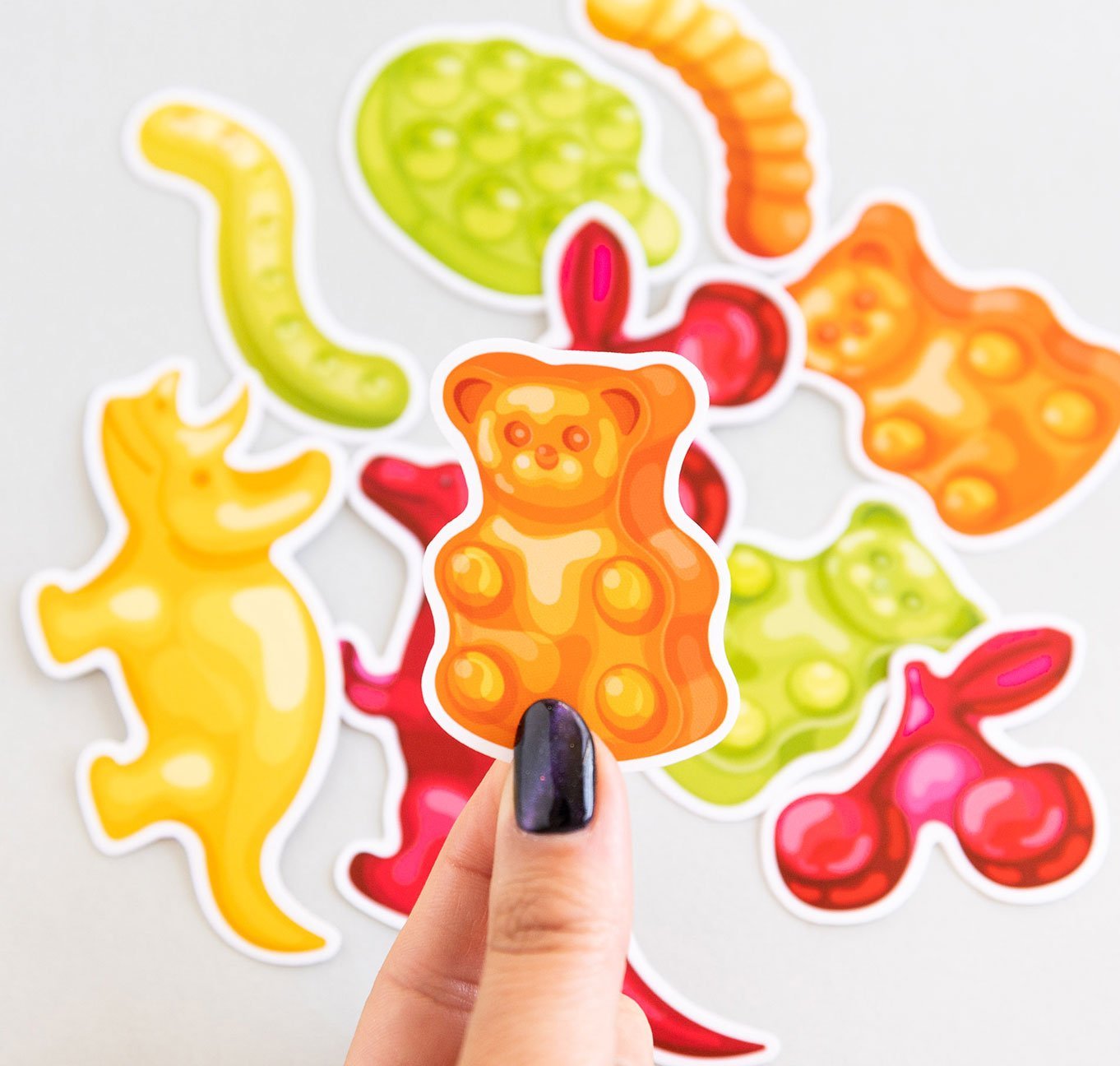 Set of 10 Reusable Stickers: Gummy | High - Quality Print | Water - Resistant - Pasquín Store