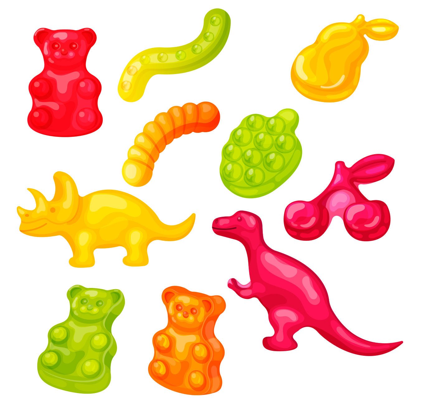 Set of 10 Reusable Stickers: Gummy | High - Quality Print | Water - Resistant - Pasquín Store