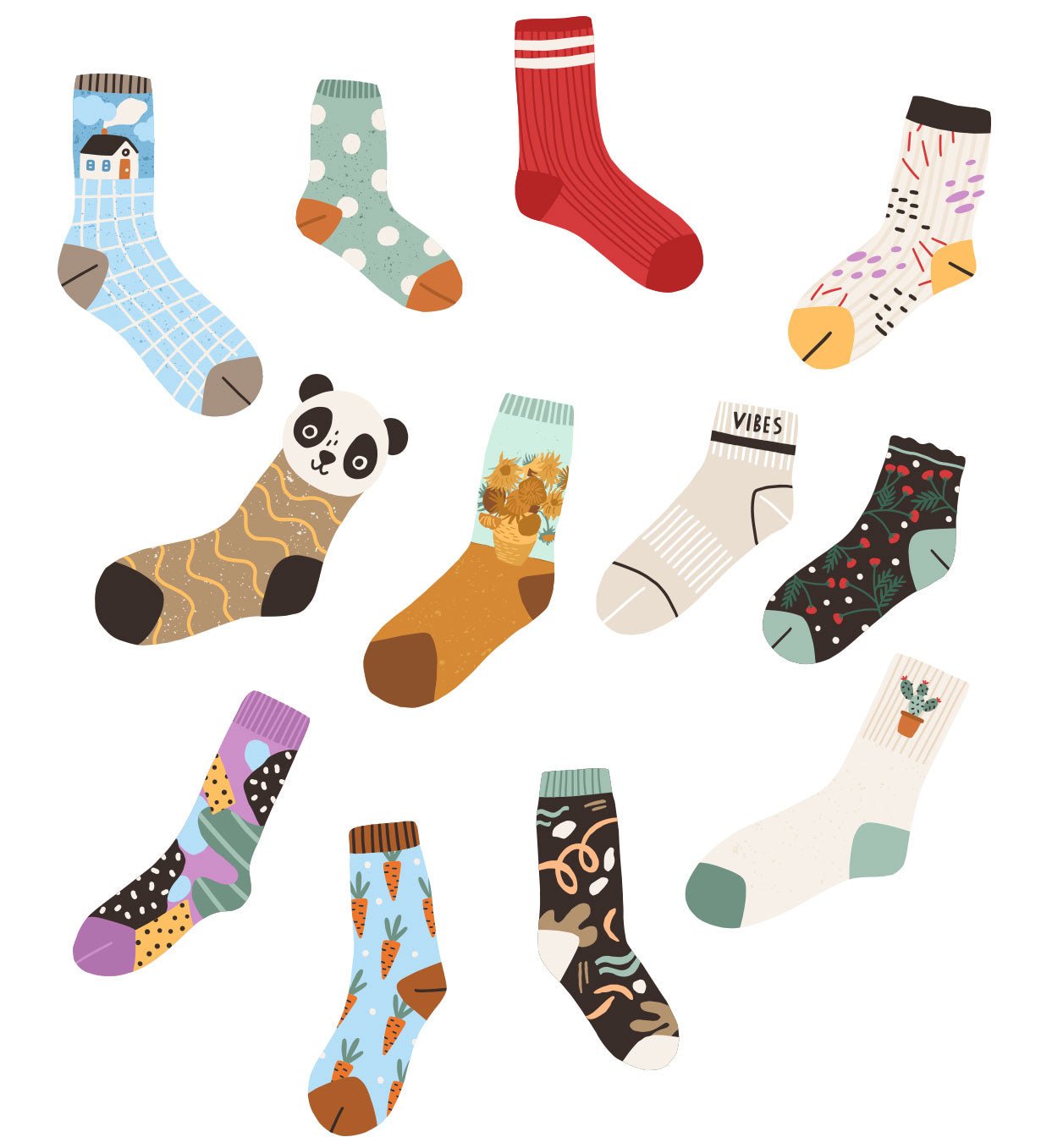 Set of 12 Reusable Stickers: Colorful Socks | High - Quality Print | Water - Resistant - Pasquín Store