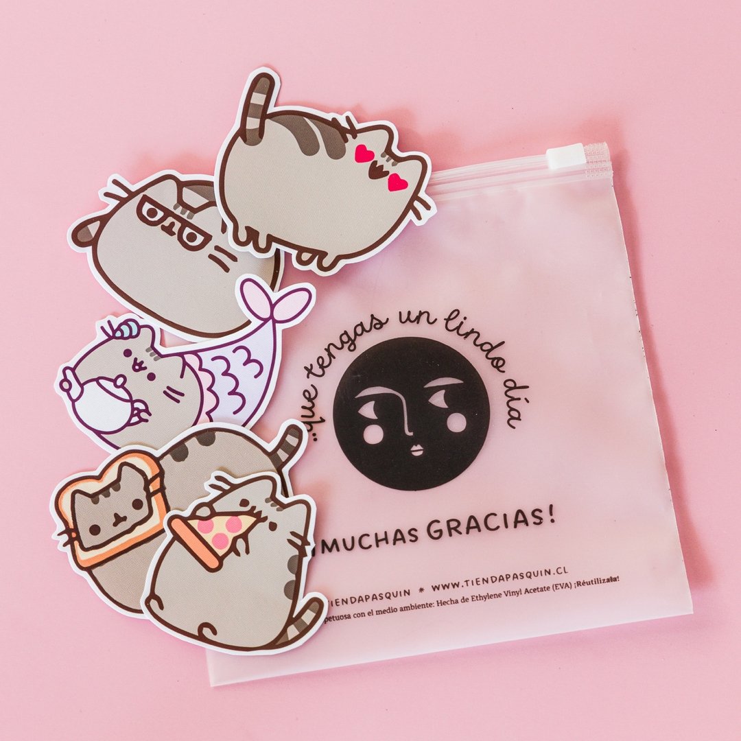 Set of 5 Reusable Stickers: Pusheen Kitties | High - Quality Print | Water - Resistant - Pasquín Store