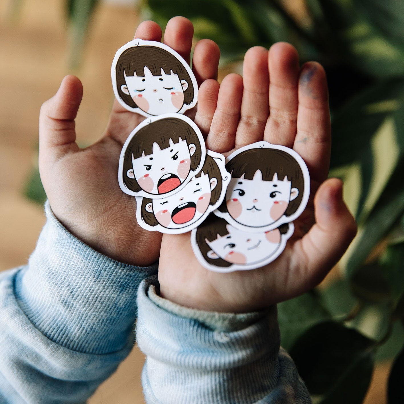 Set of 9 Reusable Stickers: Kawaii Emotions | High - Quality Print | Water - Resistant - Pasquín Store