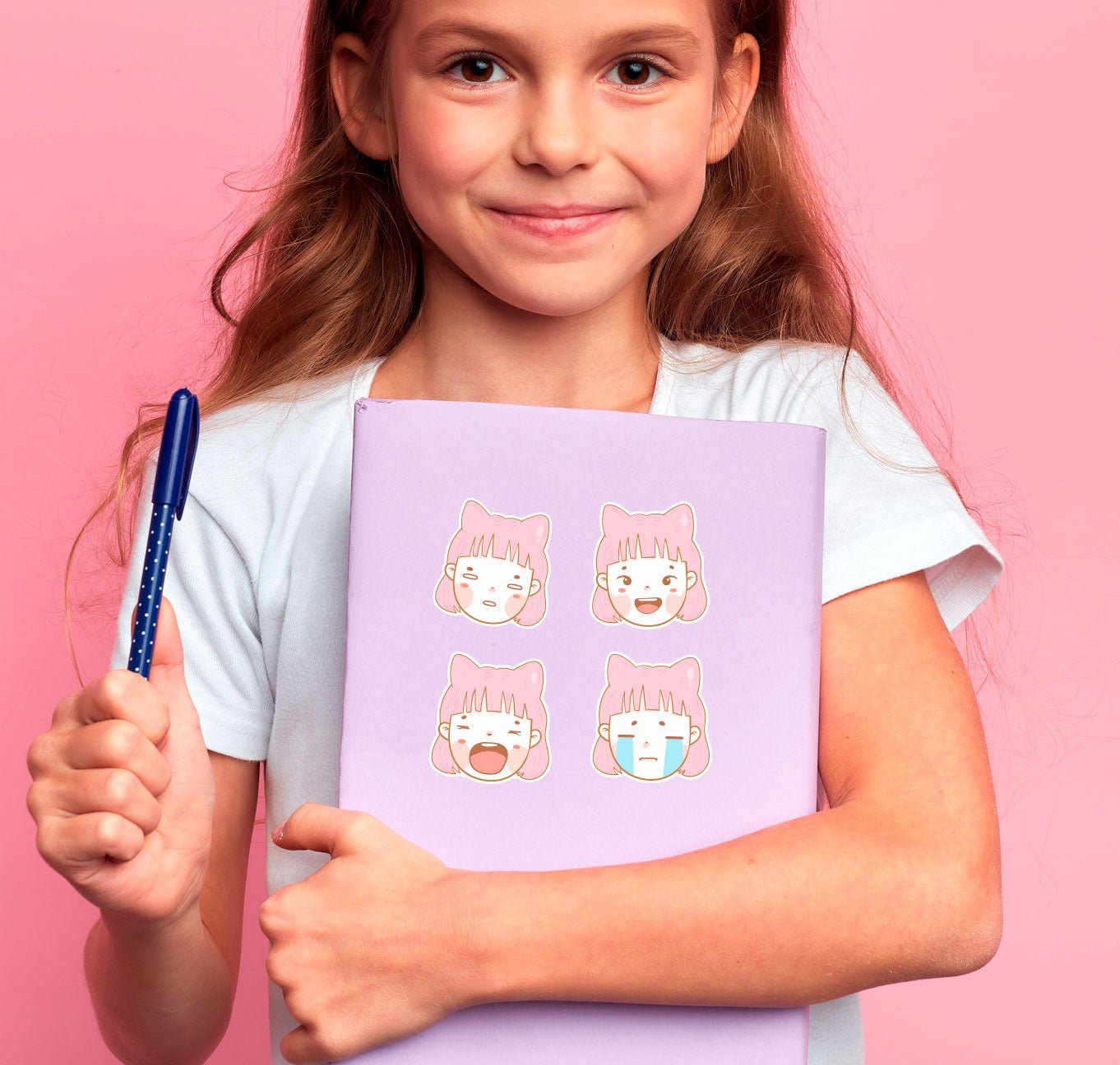 Set of 9 Reusable Stickers: Pink Emotions | High - Quality Print | Water - Resistant - Pasquín Store