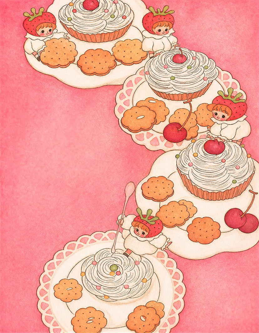Tea Time | Vintage Kawaii - Reusable Peel-and-Stick Poster - Pasquín