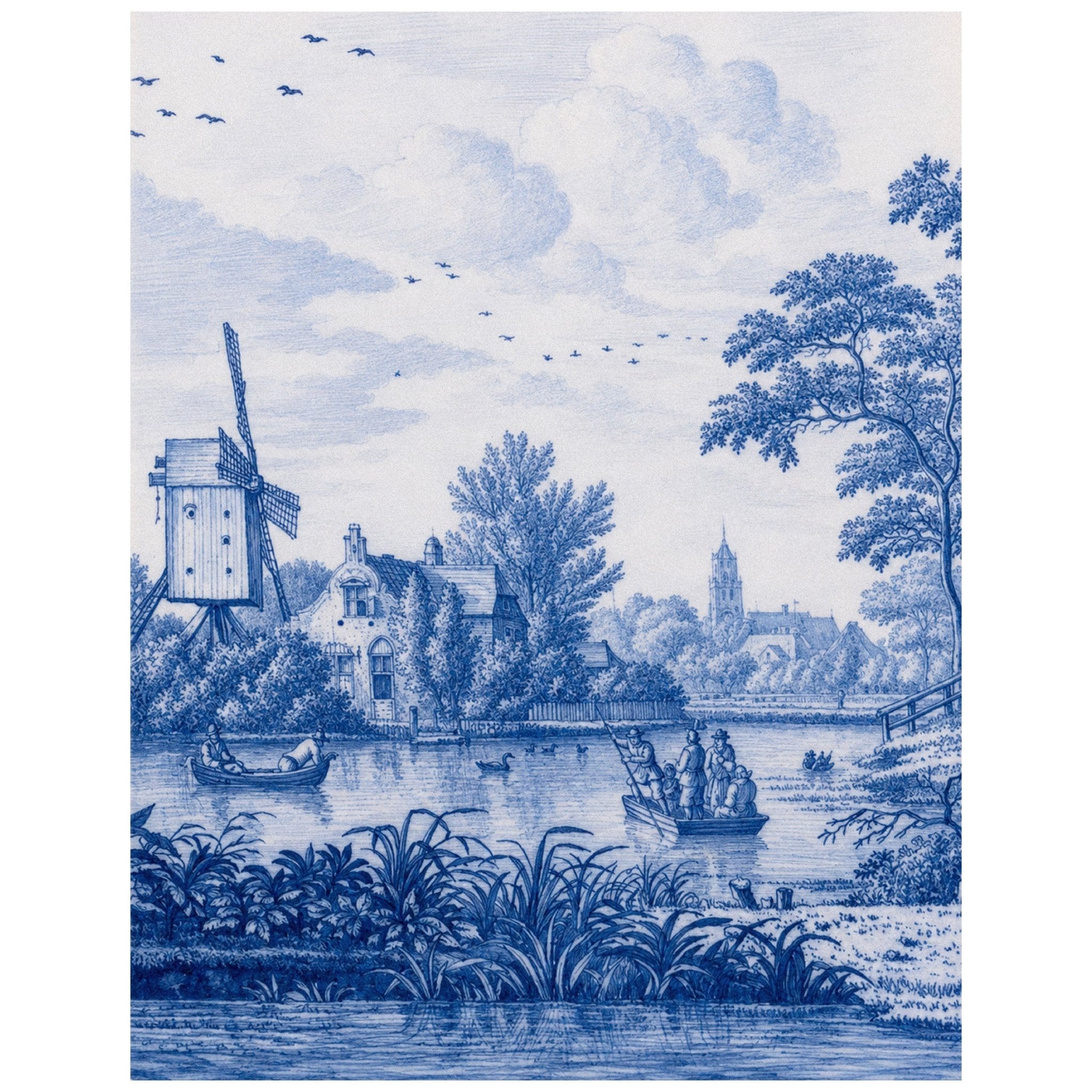 "Toile de Jouy Blue and White Pattern" - Reusable Peel-and-Stick Poster - Pasquín