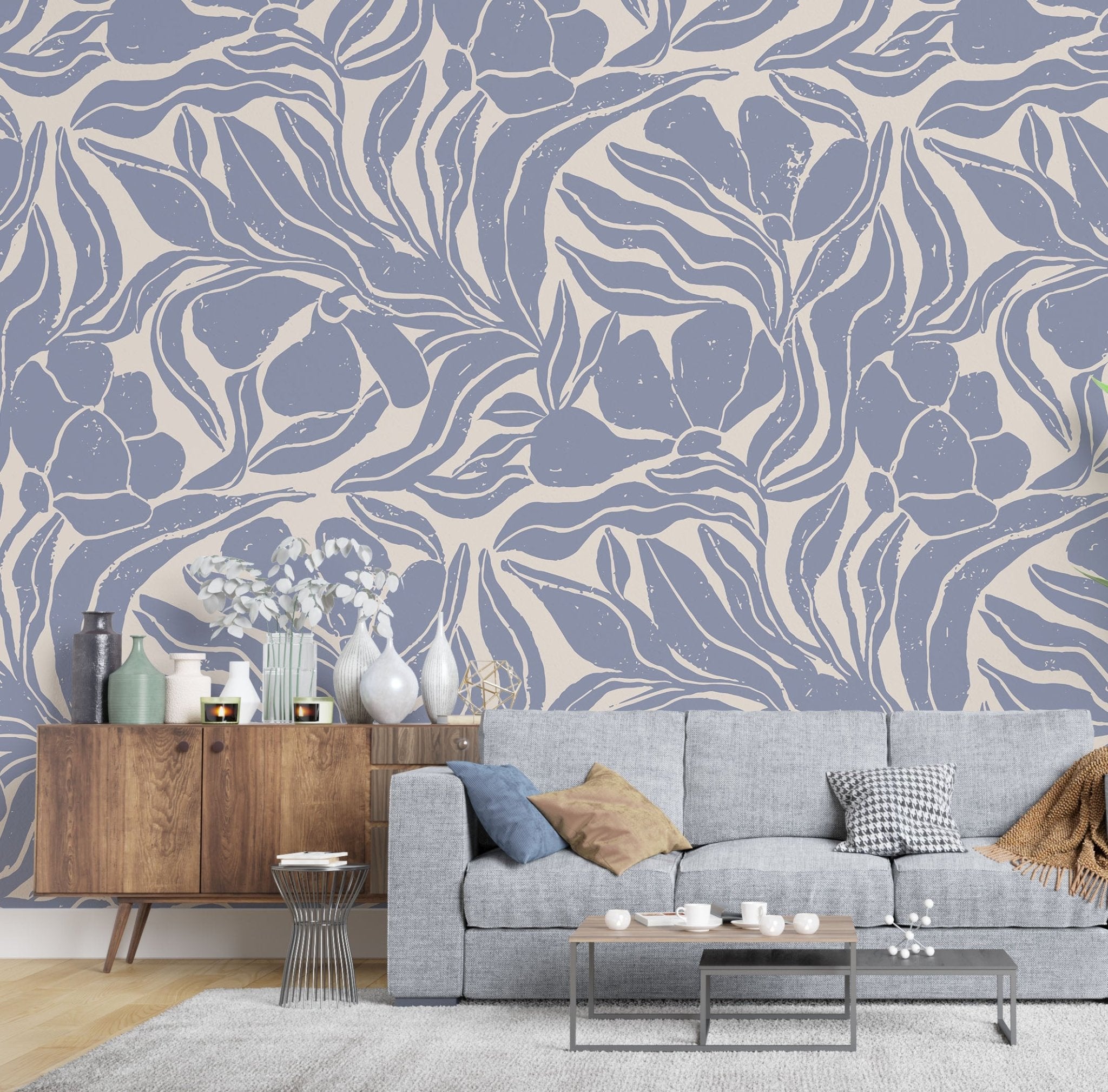 Vibrant Blue Floral Wall Murals - Repositionable and Eco - Friendly - Pasquín Store