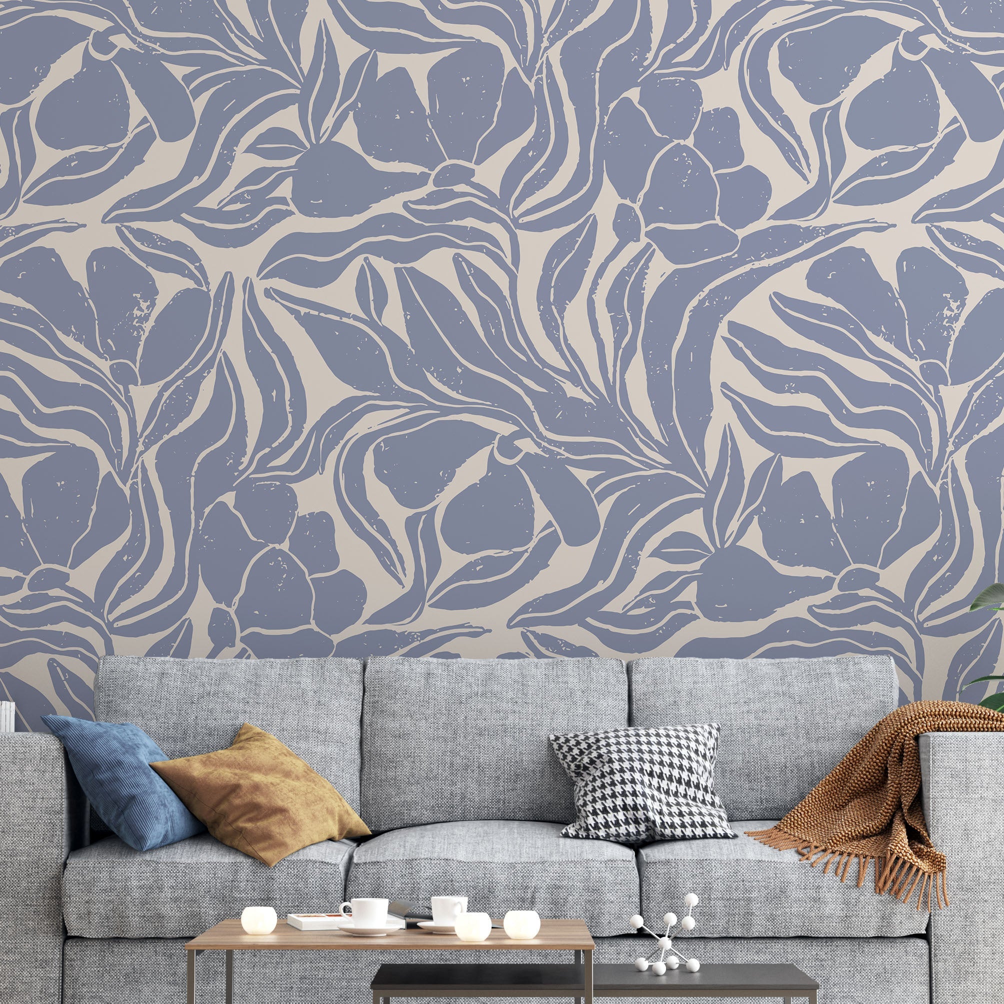 Vibrant Blue Floral Wall Murals - Repositionable and Eco - Friendly - Pasquín Store