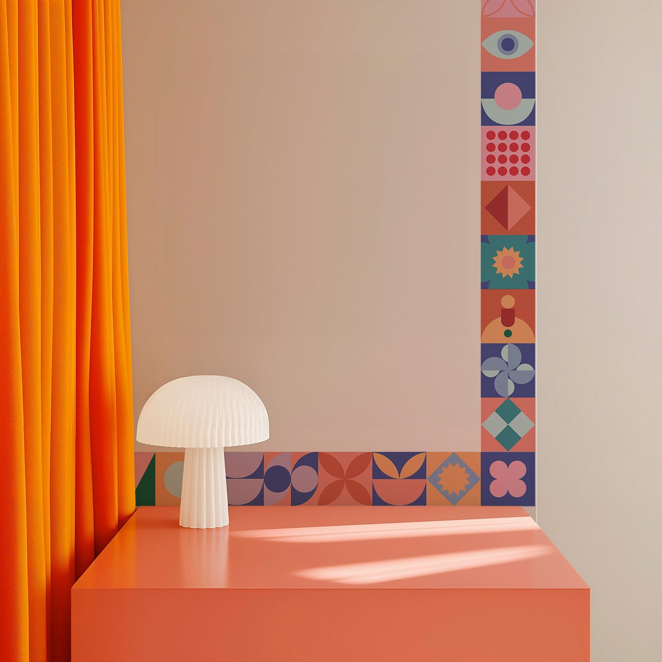 Vibrant Matte Geometric Tile Stickers - Decorative and Repositionable - Pasquín Store