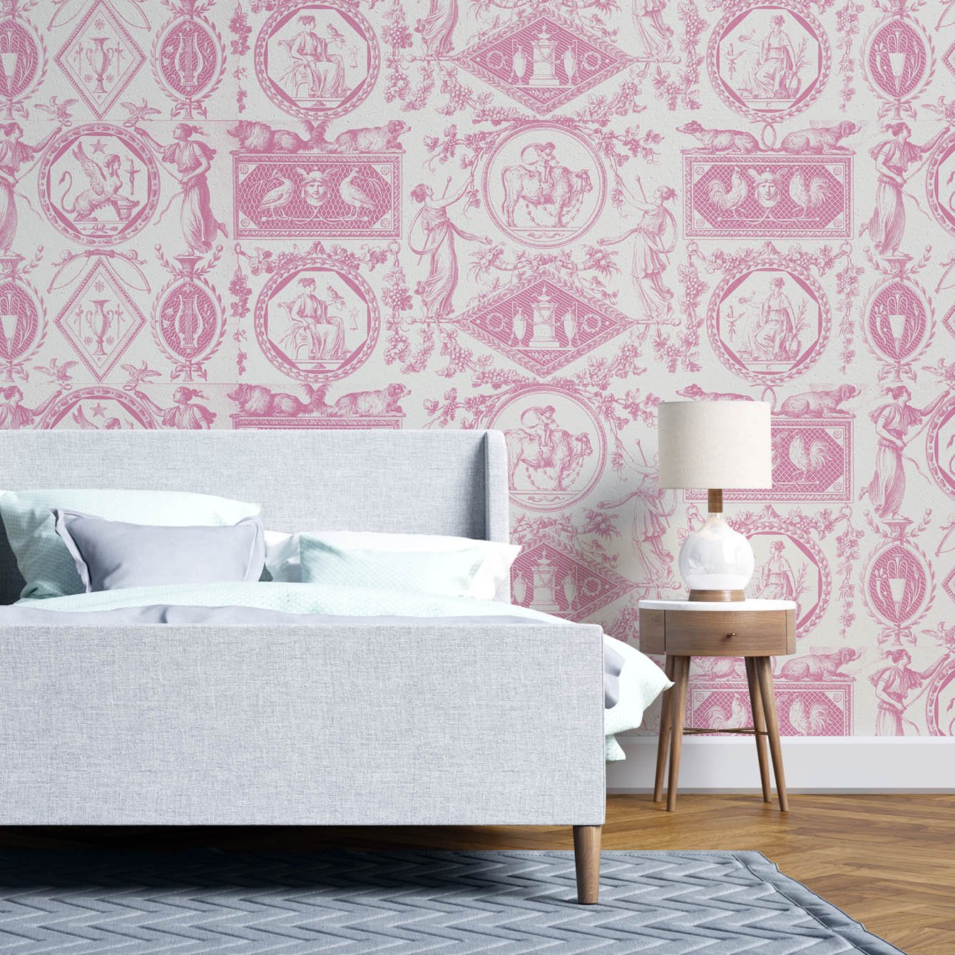 Vintage Pink Deco Fabric Wallpaper - Repositionable, Non - Toxic, Perfect for Elegant Spaces - Pasquín Store