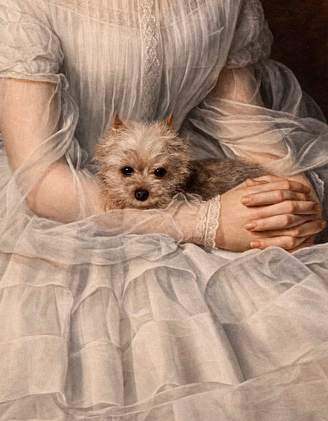 "Woman with a Yorkshire Terrier" by Nikolai Andreyanovich Zavaruev - Reusable Peel-and-Stick Poster - Pasquín