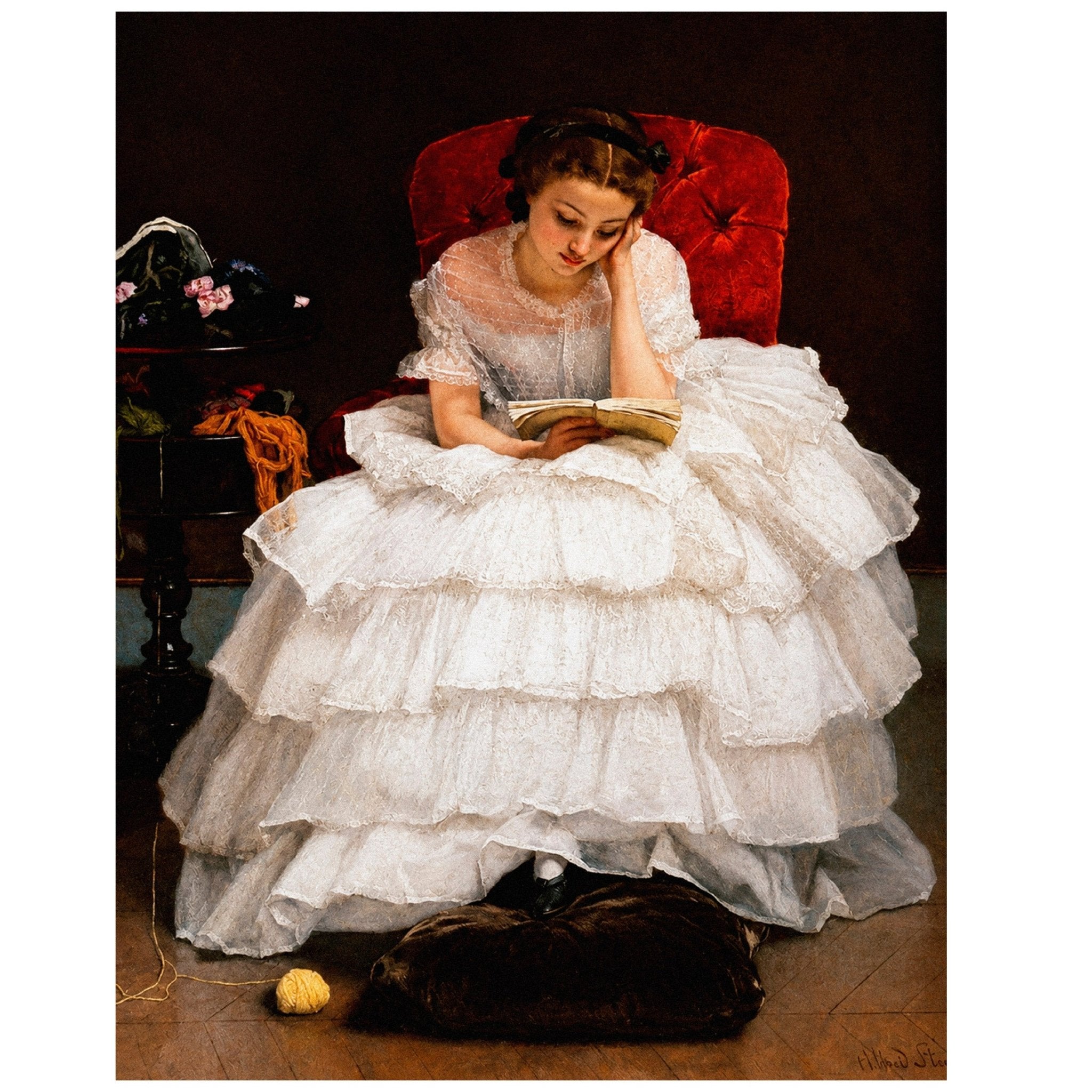 "Young Woman Reading (1856)" by Alfred Stevens - Reusable Peel-and-Stick Poster - Pasquín